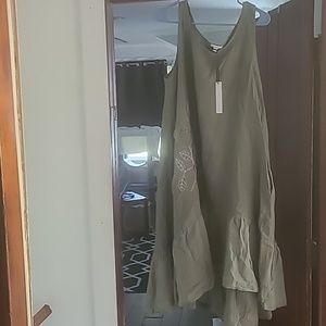 Cristina vergani italy linen blend metalic embroidered midi size lg green